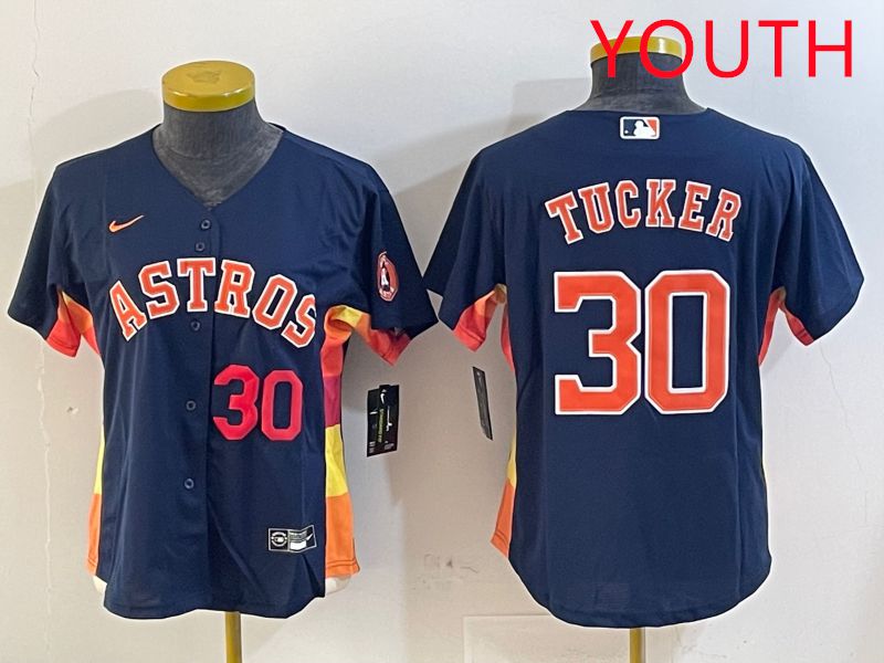Youth Houston Astros 30 Tucker Blue City Edition 2025 Nike MLB Jersey style 3